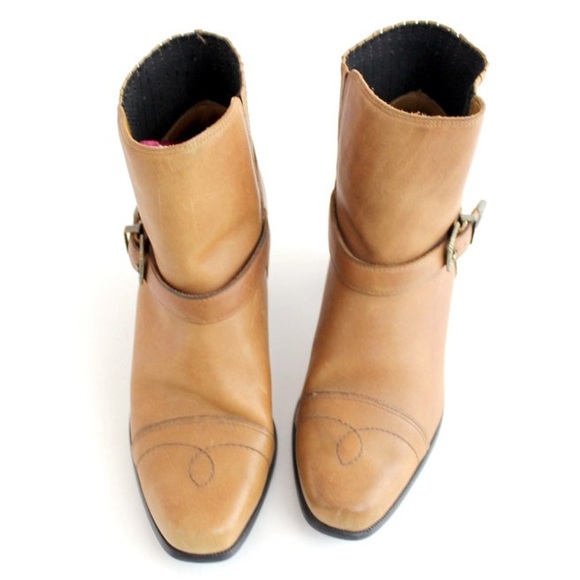 Vintage Dingo western tan brown buckle leather ankle boots - Picture 4 of 5